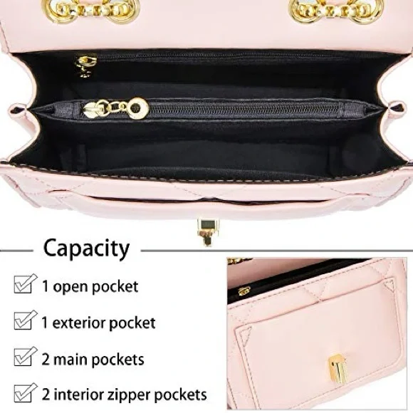 Elegant Pink Quilted Crossbody Bag with Gold Chain - Picture 6 of 8